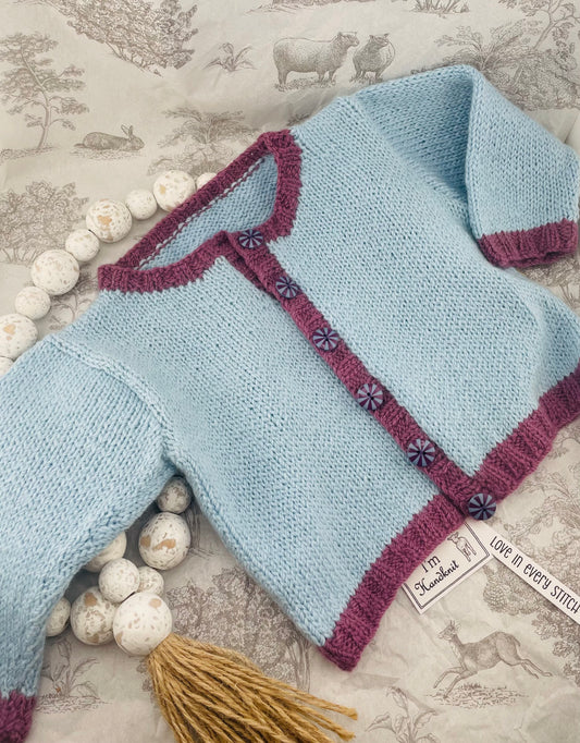 Hand Knit Baby Cardigan With Hand Spun Yarn